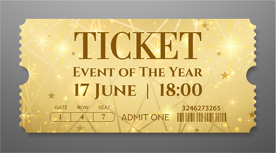 Golden ticket (tear-off coupon) with star magical background