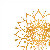 Golden vector mandala isolated on white background. Clean white cover with gold beautiful flower. A symbol of life and health. Invitation, wedding card, scrapbooking, magic symbol.