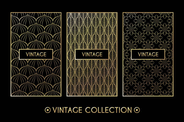 Golden vintage pattern on black background vector art illustration