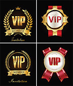 Golden VIP invitation retro template on black background
