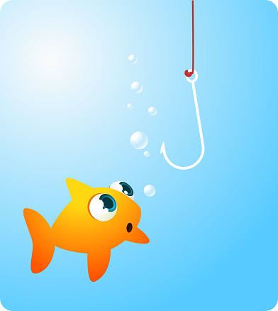 Goldfish fish looking at terrifying hook