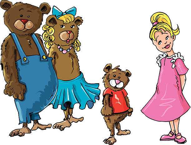 stockillustraties, clipart, cartoons en iconen met goldilocks and the three bears - drie dieren