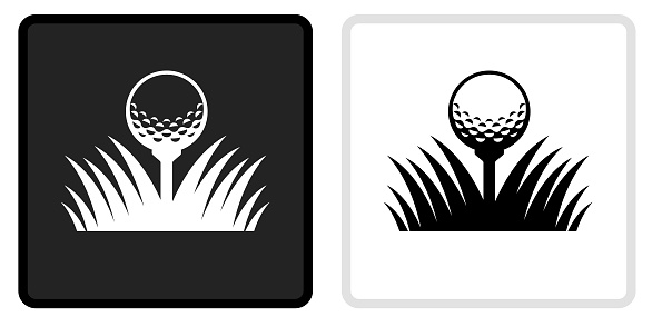 Golf Ball Icon on  Black Button with White Rollover. This vector icon has two  variations. The first one on the left is dark gray with a black border and the second button on the right is white with a light gray border. The buttons are identical in size and will work perfectly as a roll-over combination.