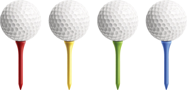 Golf balls on different color tee 