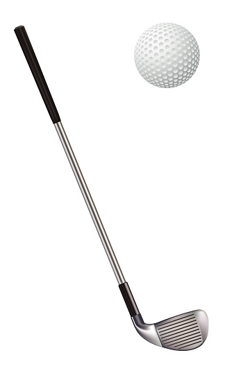 Golf ball and club on a transparent background. The eps file has no white shape in the back so it’s easy to drag into templates.
