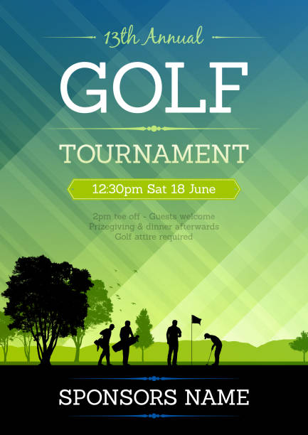 ilustraciones, imágenes clip art, dibujos animados e iconos de stock de cartel de la competición de golf - golf