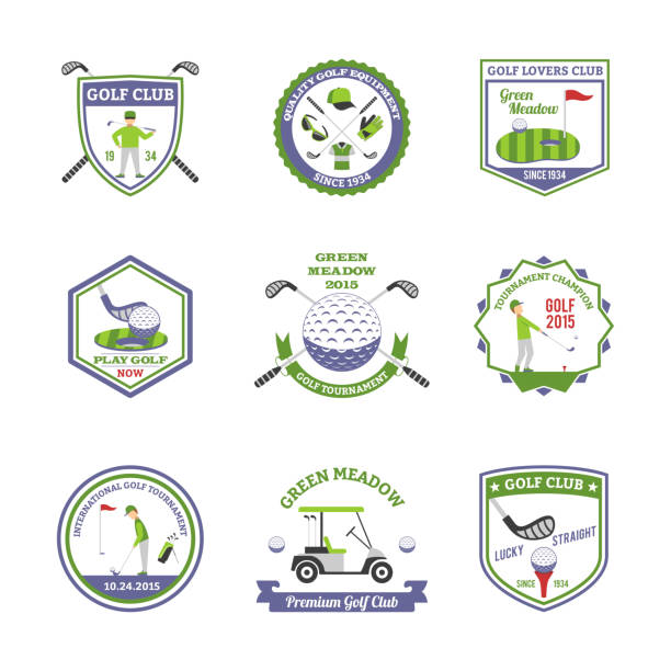 Golf emblems set with international tournament and quality equipment...