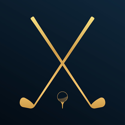 Golf icon. Crossed golf clubs or sticks with ball on tee. Vector illustration.