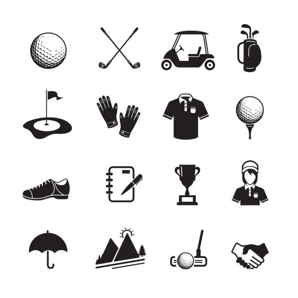 Golf icon Golf icon, set of 16 editable filled, Simple clearly defined shapes in one color. Vector hole illustrations stock illustrations