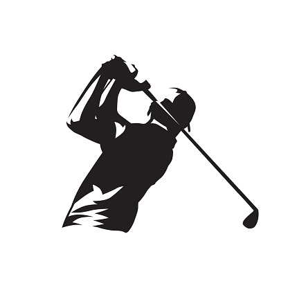 Golf player logo, isolated vector silhouette