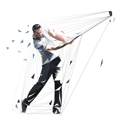 Golf player, low polygonal golfer, isolated vector illustration. Golf swing