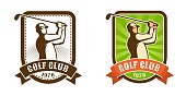 Golfer player with stick retro sport emblem. Golf club vintage badge. Vector illustration.