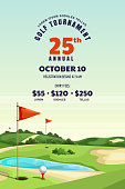 istock Golf tournament, poster, banner design template. Vector illustration of golf course. Summer landscape background 1157060167