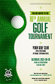 istock Golf tournament poster template with ball and grass 1336664914