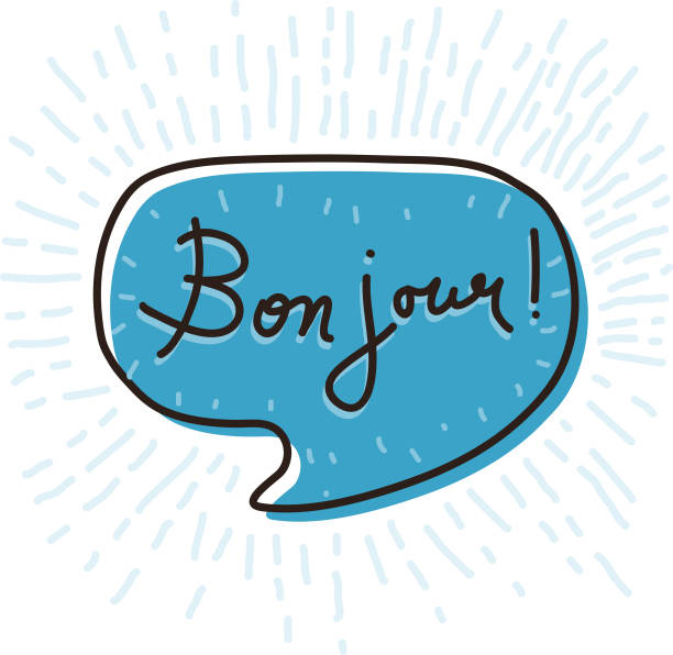 Good Day Speech Bubble Hand drawn speech bubble with words Bon jour, hello in French kathrynsk stock illustrations