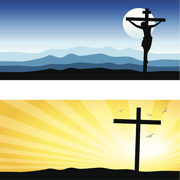 Good Friday & Easter day background. Vector illustration of Jesus Christ's crucifixion silhouette and Resurrection. religious cross silhouettes stock illustrations