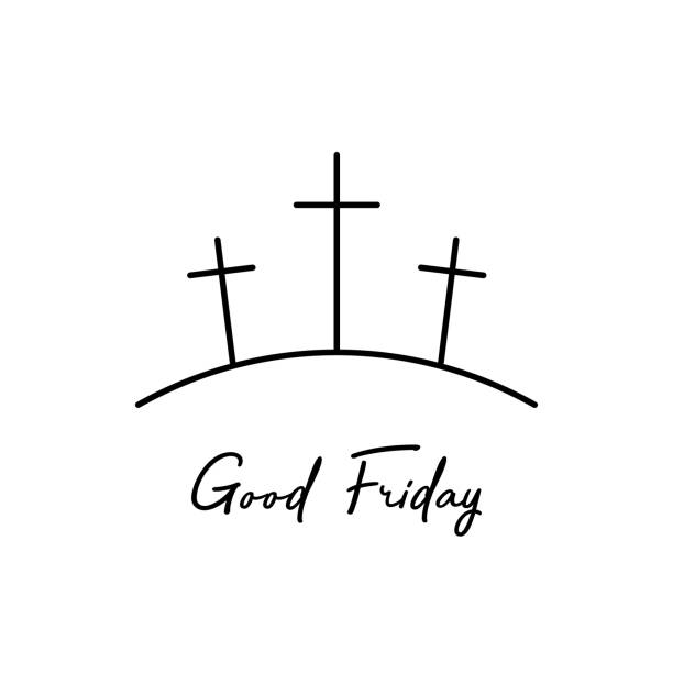 Good Friday illustration. Three Crosses with inspiration Good Friday, isolated on white background. Vector  good friday stock illustrations