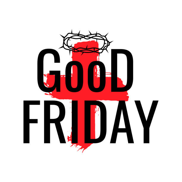 Good Friday poster, banner, placard, card. Hand drawn red cross with thorn crown and text good friday. Vector illustration  good friday stock illustrations