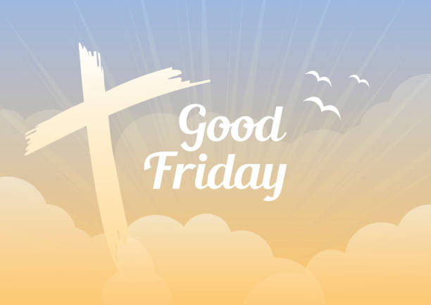Good Friday sunny heaven background vector Sunny blue orange sky background vector. Christian holiday commemorating the crucifixion of Jesus vector illustration. Religious heavenly background. Important day good friday stock illustrations