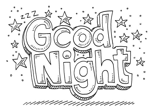 Good Night English Text Stars Drawing Hand-drawn vector drawing of a Good Night English Text and Stars. Black-and-White sketch on a transparent background (.eps-file). Included files are EPS (v10) and Hi-Res JPG. sleeping drawings stock illustrations