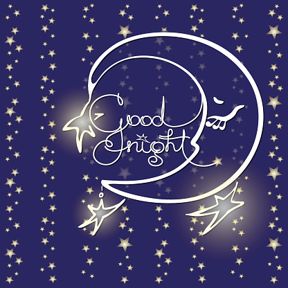 Good Night Vector Illustration Of Handwritten Words Moon And Stars ...