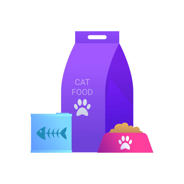 ilustrações, clipart, desenhos animados e ícones de produtos para animais de estimação ícone com pacote de comida de gato. - ração