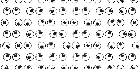 Googly eyes toy vector seamless pattern, facial expression background, funny cartoon repeat print. Cute illustration