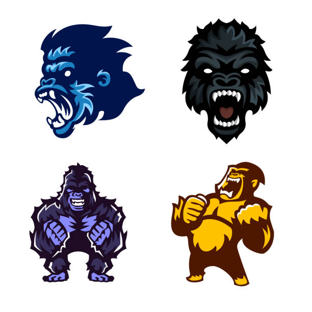 Gorilla, Ape, Monkey, Set of logo mascot, Vector. Gorilla, Ape, Monkey, Set of logo mascot, Vector. king kong monster stock illustrations