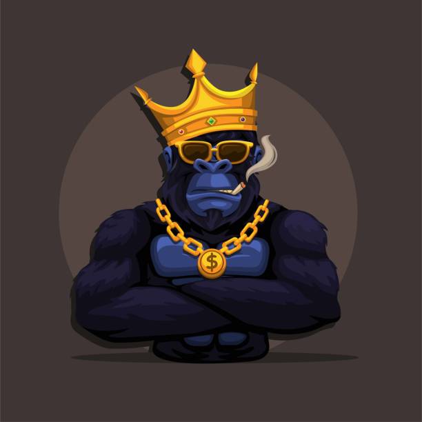 Gorilla king kong monkey wear crown and smoking mascot symbol cartoon illustration vector Gorilla king kong monkey wear crown and smoking mascot symbol cartoon illustration vector king kong monster stock illustrations