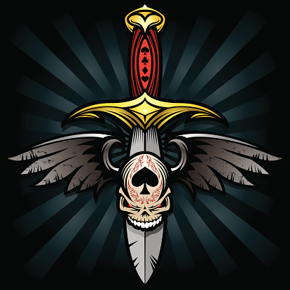 Gothic Winged Skull and Blade