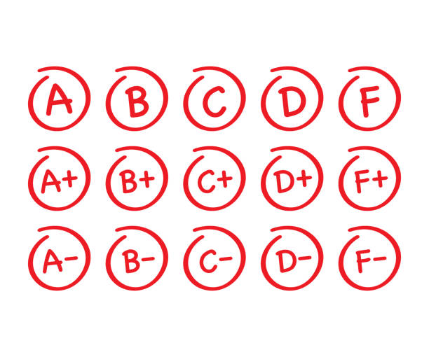Grade results set. Hand drawn vector grade in red circle. Vector illustration. Grade results set. Hand drawn vector grade in red circle. Vector stock illustration. test results stock illustrations