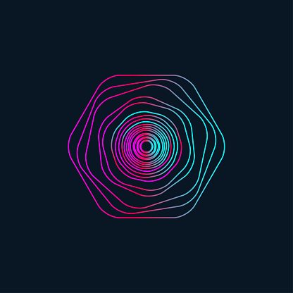 Electro music round wave, geometric gradient abstract graphic design element, isolated gradient wavy circle. Vector illustration