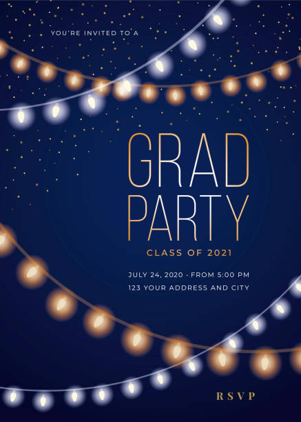 2021 Graduate Party Invitation Template with String Lights. For invitation, banner, poster, postcard. Vector illustration. 2021 Graduate Party Invitation Template with String Lights. For invitation, banner, poster, postcard. Vector illustration. Stock illustration graduation backgrounds stock illustrations