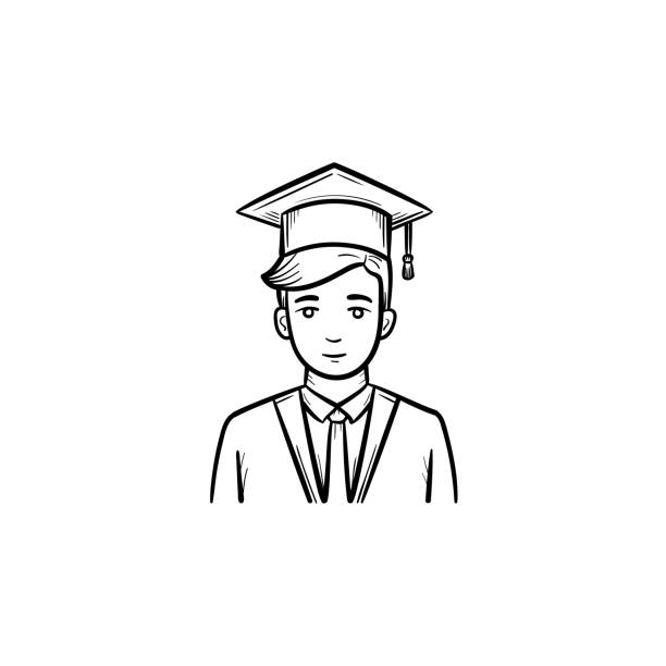 Graduate student hand drawn sketch icon Graduate student hand drawn outline doodle icon. Student wearing graduation cloak and cap vector sketch illustration for print, web, mobile and infographics isolated on white background. graduation drawings stock illustrations