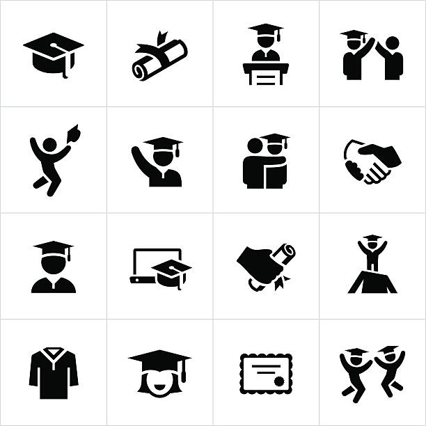 ilustraciones, imágenes clip art, dibujos animados e iconos de stock de licenciados y graduación de los iconos - graduation