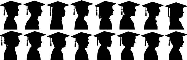 Graduates Graduates. graduation silhouettes stock illustrations