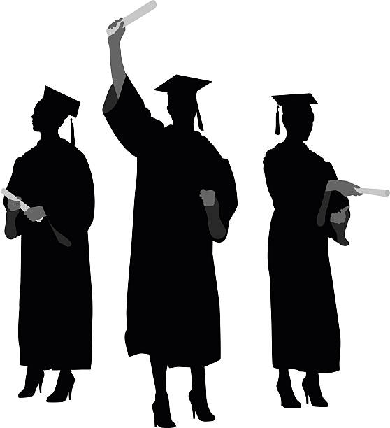 Graduating A-Digit graduation silhouettes stock illustrations
