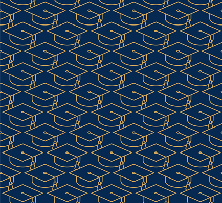 Graduation cap seamless pattern.