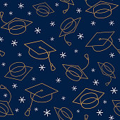 istock Graduation cap seamless pattern. 1309922934