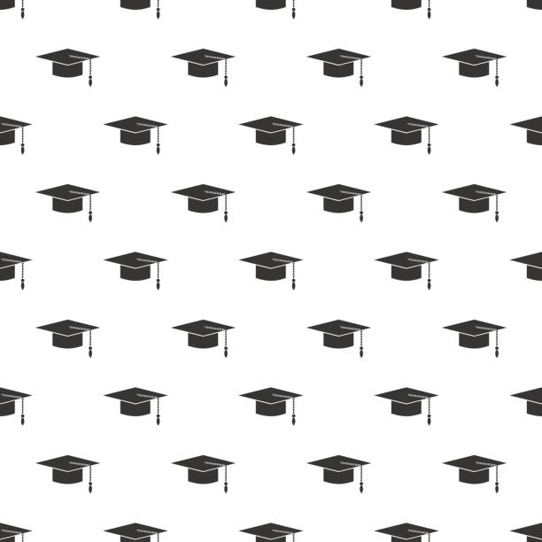 Graduation Cap Seamless Pattern Graduation Cap  Seamless Pattern. Academic Hat Isolated on White Background graduation patterns stock illustrations
