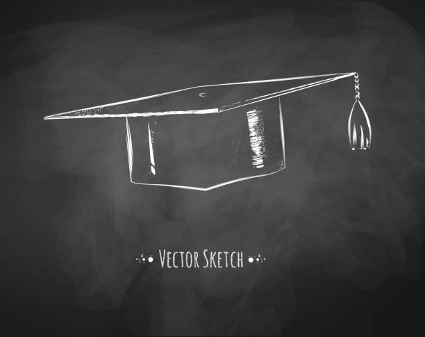 Graduation cap. Mortarboard / graduation cap drawn on chalkboard. Vector art. graduation drawings stock illustrations