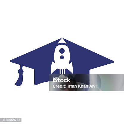 istock Graduation cap with rocket logo design. Rocket logo for aviation education or academy. 1365554746