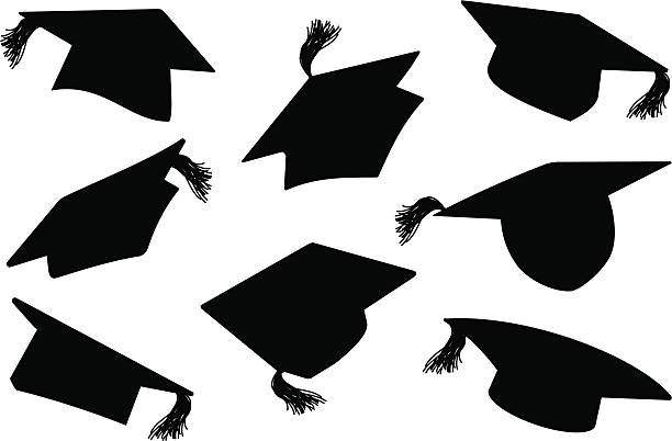 Graduation Caps / MortarBoards A selection of silhouettes tossed mortar boards at graduation. Easy to turn and multiply. Each cap is layered for easy editing. graduation silhouettes stock illustrations