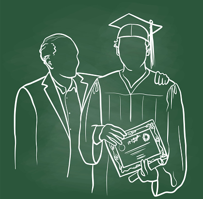 Graduation Ceremony With Proud Father Chalkboard