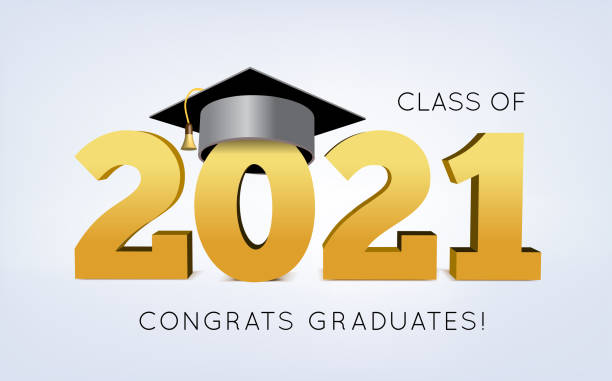 ilustraciones, imágenes clip art, dibujos animados e iconos de stock de clase de graduación de 2021 con gorra. ilustración vectorial - graduation