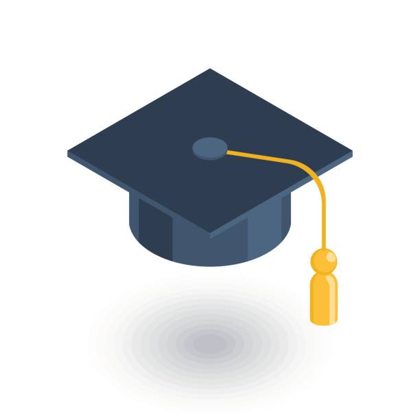 ilustrações de stock, clip art, desenhos animados e ícones de graduation hat isometric flat icon. 3d vector - traje académico