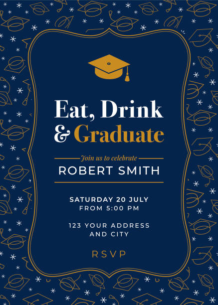 Graduation Party Class of 2021 invitation design template with icon elements. Vector illustration of a Graduation Party Class of 2021 invitation design template with icon elements. Stock illustration graduation backgrounds stock illustrations
