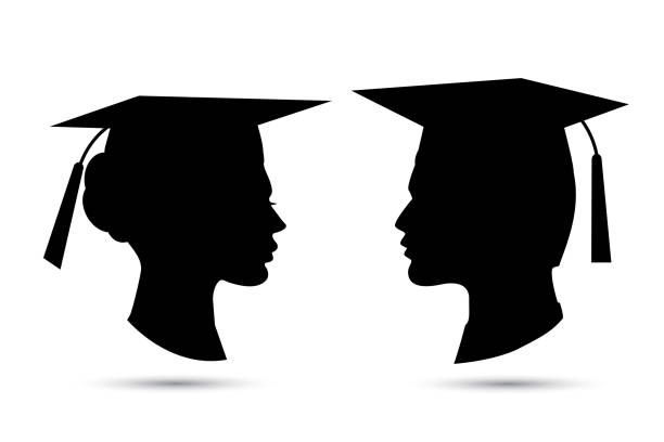Graduation student profile Graduation student profile vector illustration isolatedon white black silhouette graduation silhouettes stock illustrations