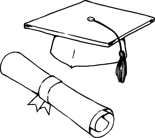 Graduation Hand drawn graduation cap and diploma. EPS8, AI10, high res jpeg included. graduation drawings stock illustrations