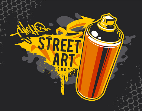 Graffiti Banner With Aerosol Spray Can and street art design elements. Dirty wild style graffiti vector art.